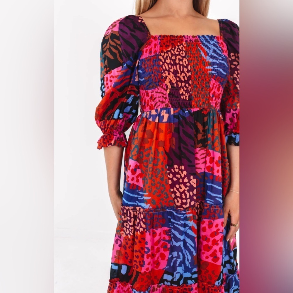 J.Marie The Jade Square Ruched Midi Dress - Multi Size XS - Picture 2 of 9